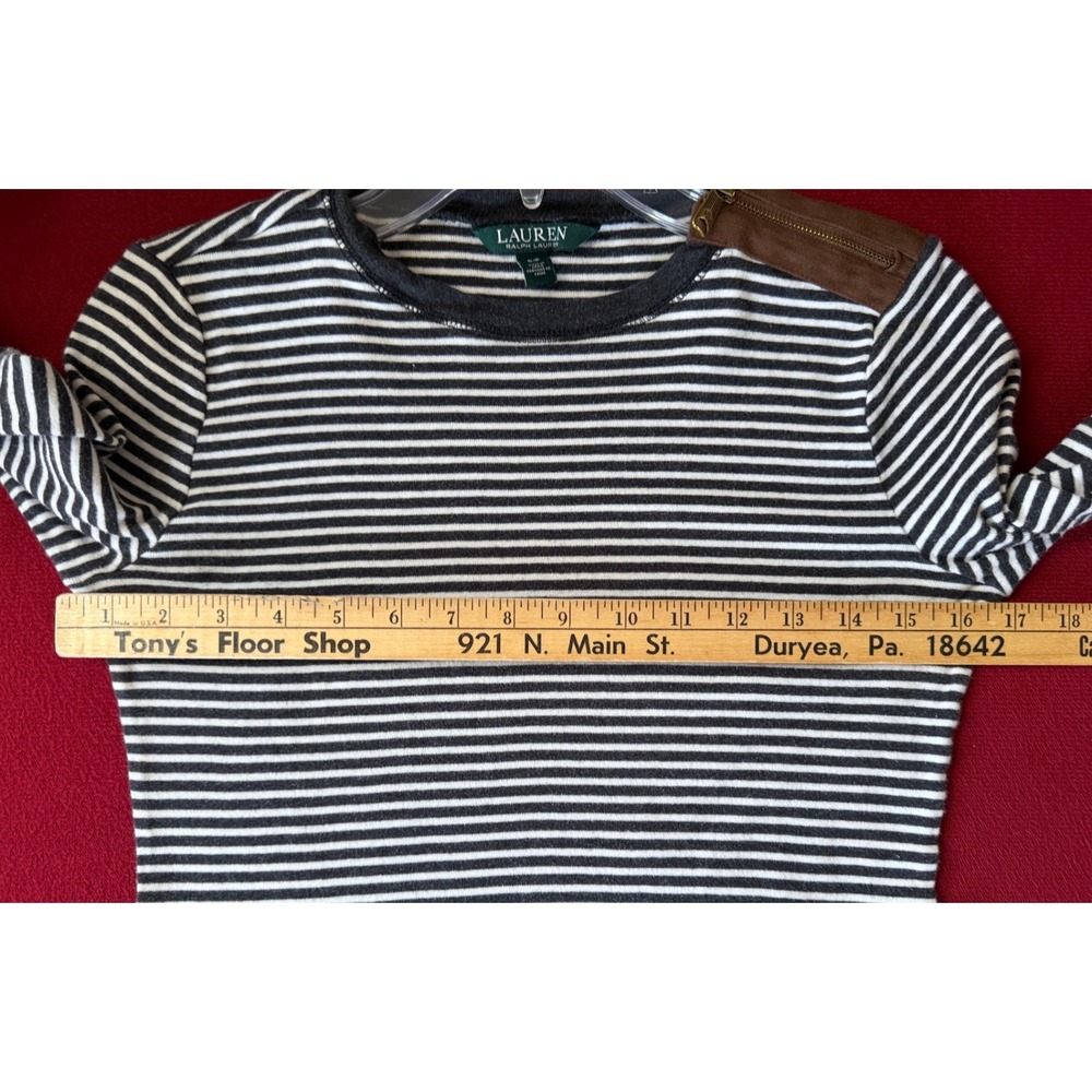 Lauren Ralph Lauren Top Womens Small Black White Striped Elbow Patch Equestrian - Picture 8 of 9